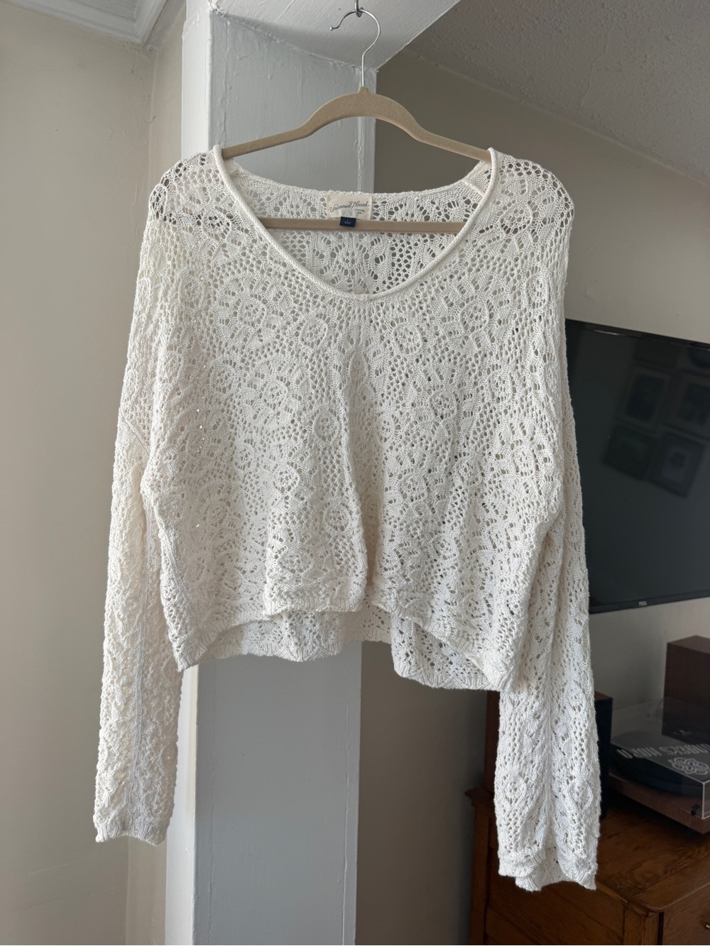 Universal Thread Ivory Crochet Lace Knit Sweater | Boho Beach Cover-Up | Large
